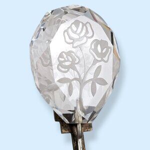 Antique Art Deco Etched Crystal Floral Hat Pin